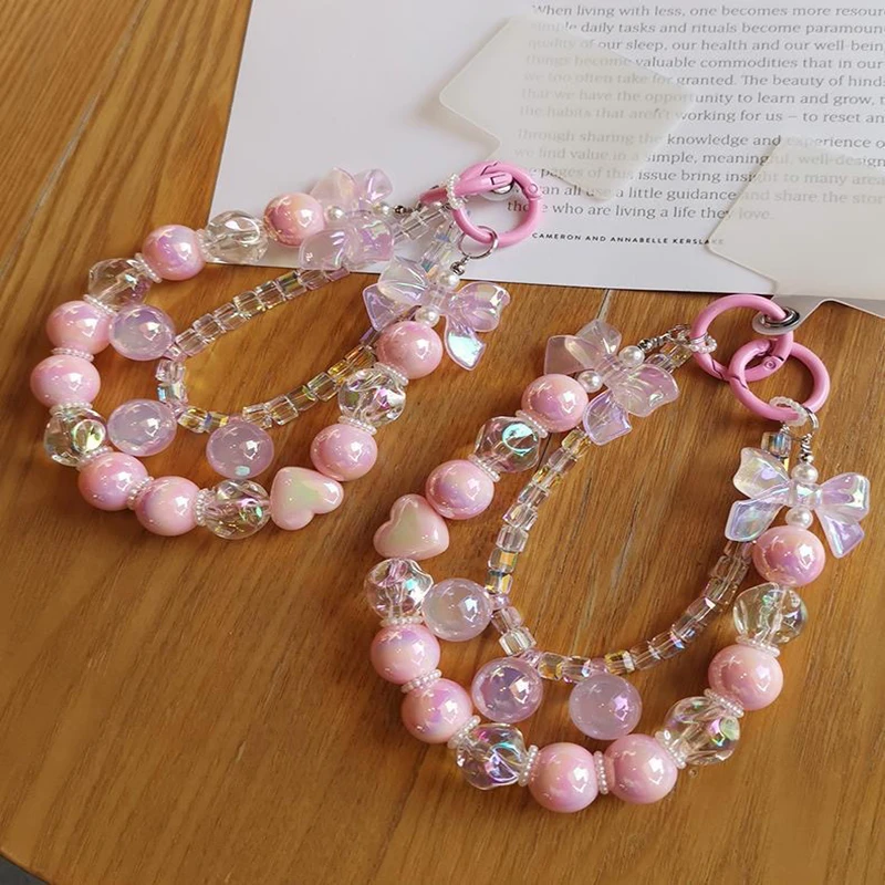 Cordón colgante corto para teléfono móvil, pulsera con cuentas de lazo colorido, Funda Universal para teléfono, cadena de prevención antipérdida