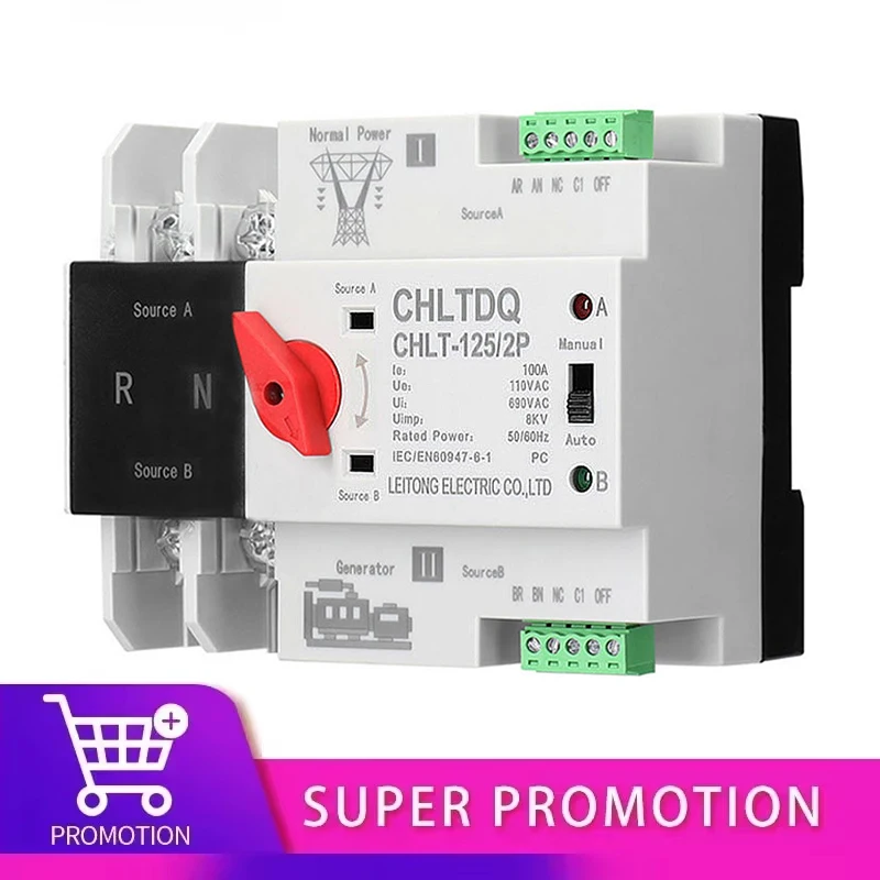 Interruptores selectores eléctricos de transferencia automática de doble potencia ininterrumpidos 2P 63A 100A 125A 110V 220V