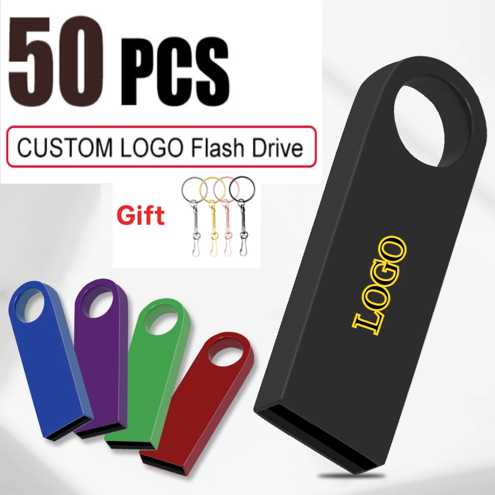 50 unids/lote unidad Flash USB de Metal 16GB 32GB Pen Drive Memory stick 2,0 Pendrive regalos creativos disco U palos usb de metal con llave