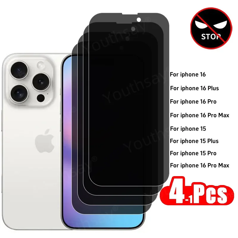 Protector de pantalla de privacidad para iphone 16 Pro Max, vidrio templado antiespía para iphone 16 15 Pro Max, película protectora de teléfono antimirones - imagen 2