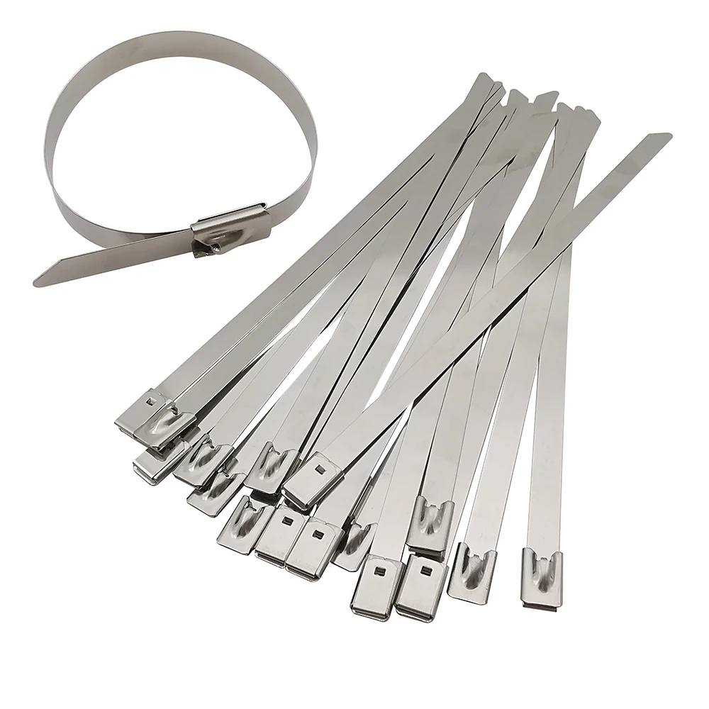 Bridas autoblocantes de acero inoxidable, bridas de Metal con cierre de escape, bloqueo multifuncional, longitud de 7,9/100/200/300mm, 20 piezas, 400mm