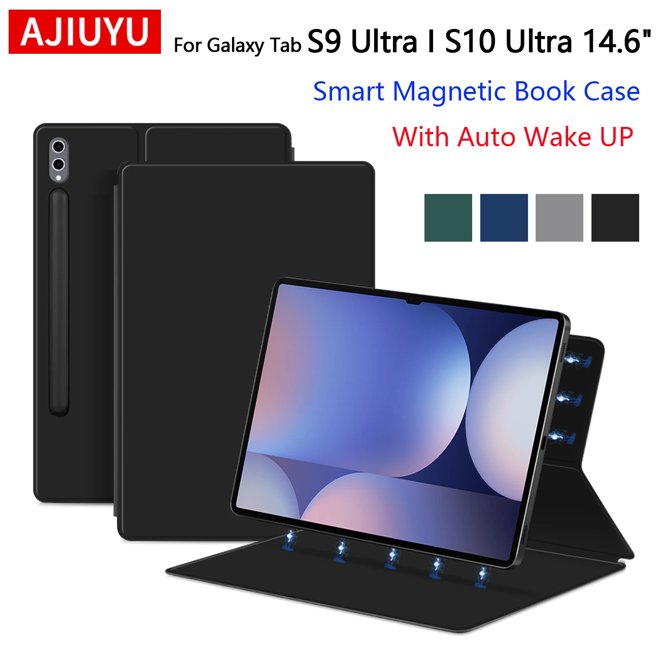 Funda magnética para Samsung Galaxy Tab S10 Ultra 2024 5G S9 ultra, funda de libro inteligente de 14,6 pulgadas con soporte para lápices integrado, encendido automático