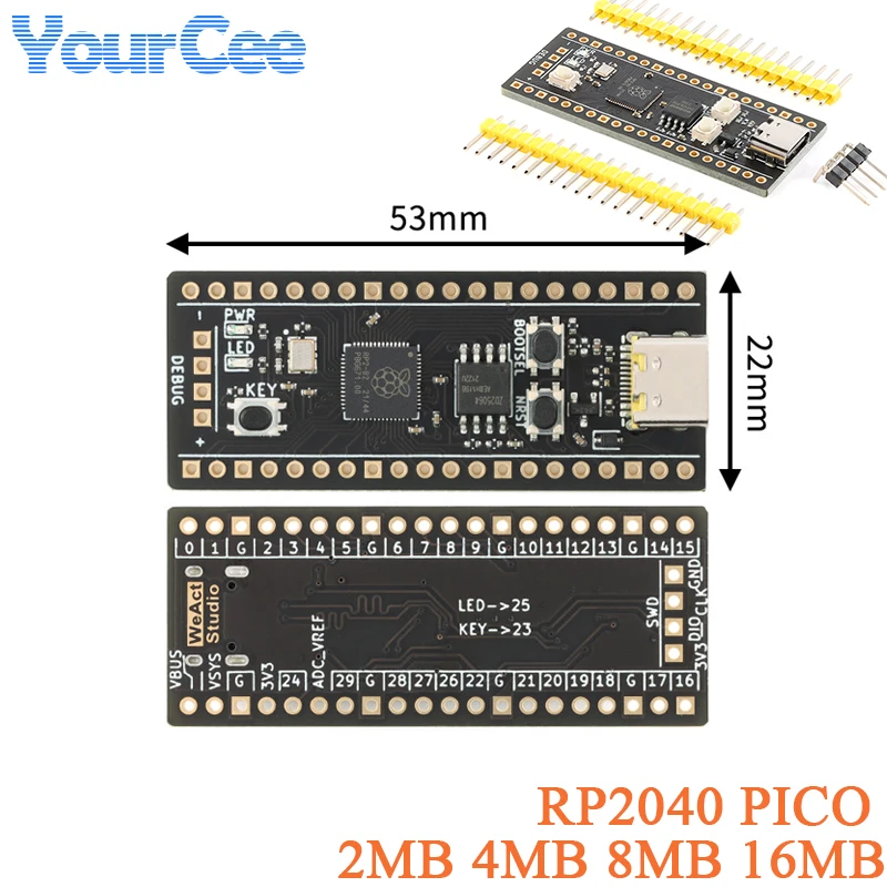 Placa de desarrollo PICO RP2040, procesador de doble núcleo Cortex-M0, 133MHz ARM, 2MB, 4MB, 8MB, 16MB, Pico Mini RP2040, 2 uds./1 ud. - imagen 2