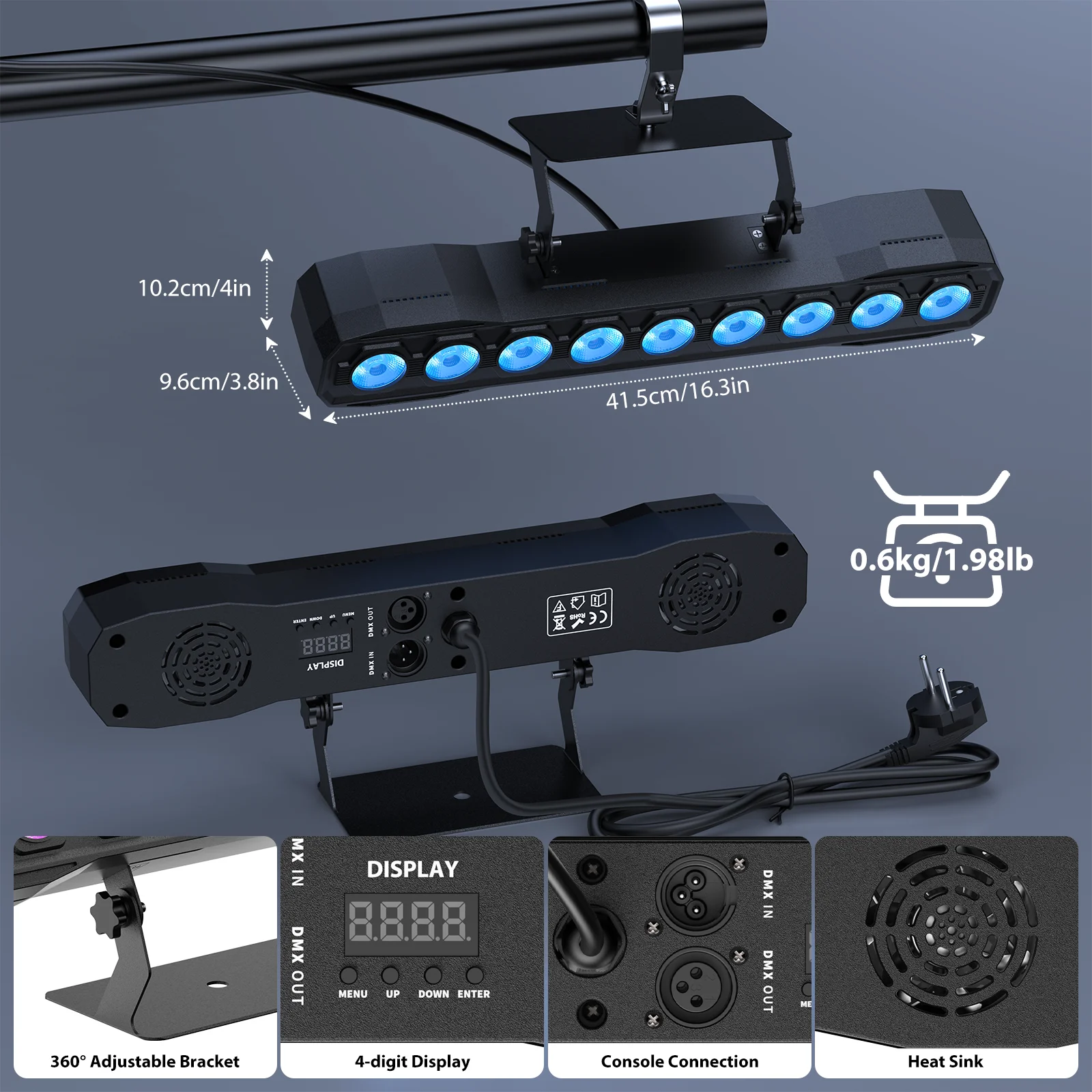 U'King 4 Uds 60W barra de luz de lavado de pared 9LED RGBW DJ barra de luz de escenario con Control remoto para fiesta de boda DJ discoteca eventos de iglesia - imagen 4