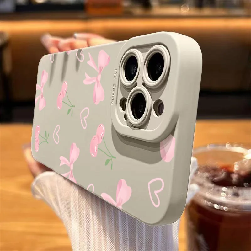 Funda de teléfono con diseño de lazo de cereza rosa femenino para Samsung Galaxy A16 A36 A56 A55 A54 A53 A52 A35 S25 S24 S23 S22 Ultra Plus FE - imagen 2