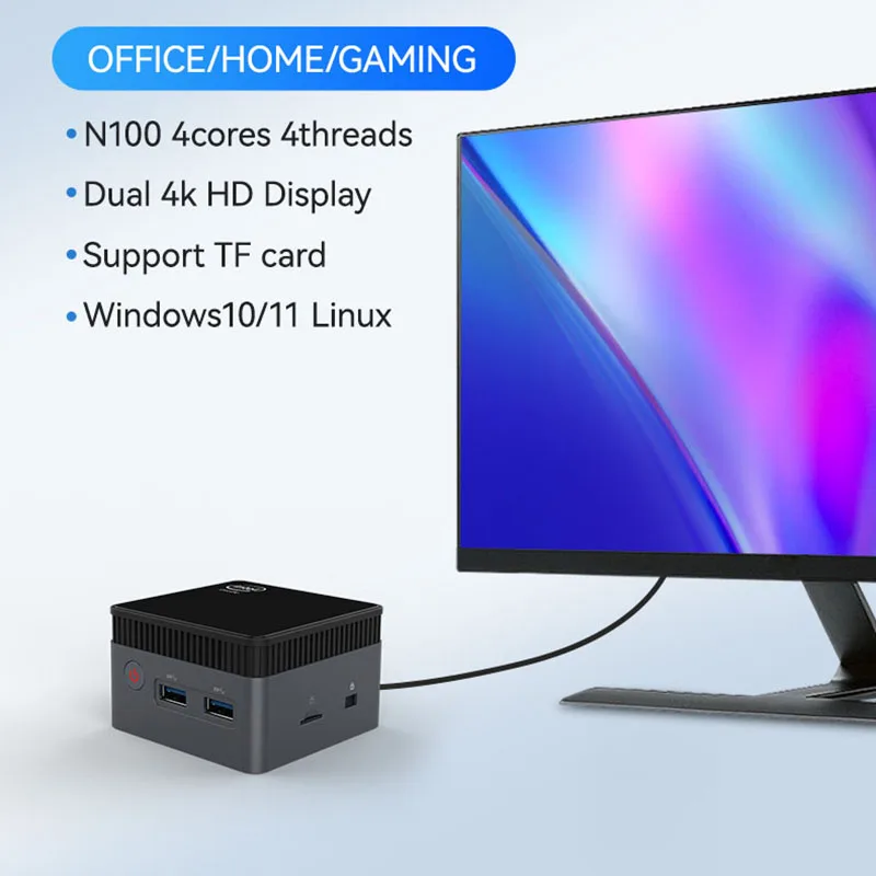 Mini PC de bolsillo con Inter N100 12Gb DDR5 compatible con Windows10/11 LINUX Ubuntu 3xUSB3.0 2xHDMI tipo C WiFi BT4.0 ordenador portátil