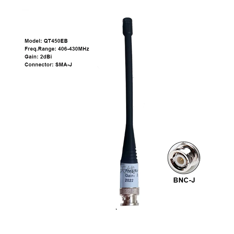 Antena UHF portátil flexible montada en látigo QT450EB 406-430MHz 2dBi BNC-J