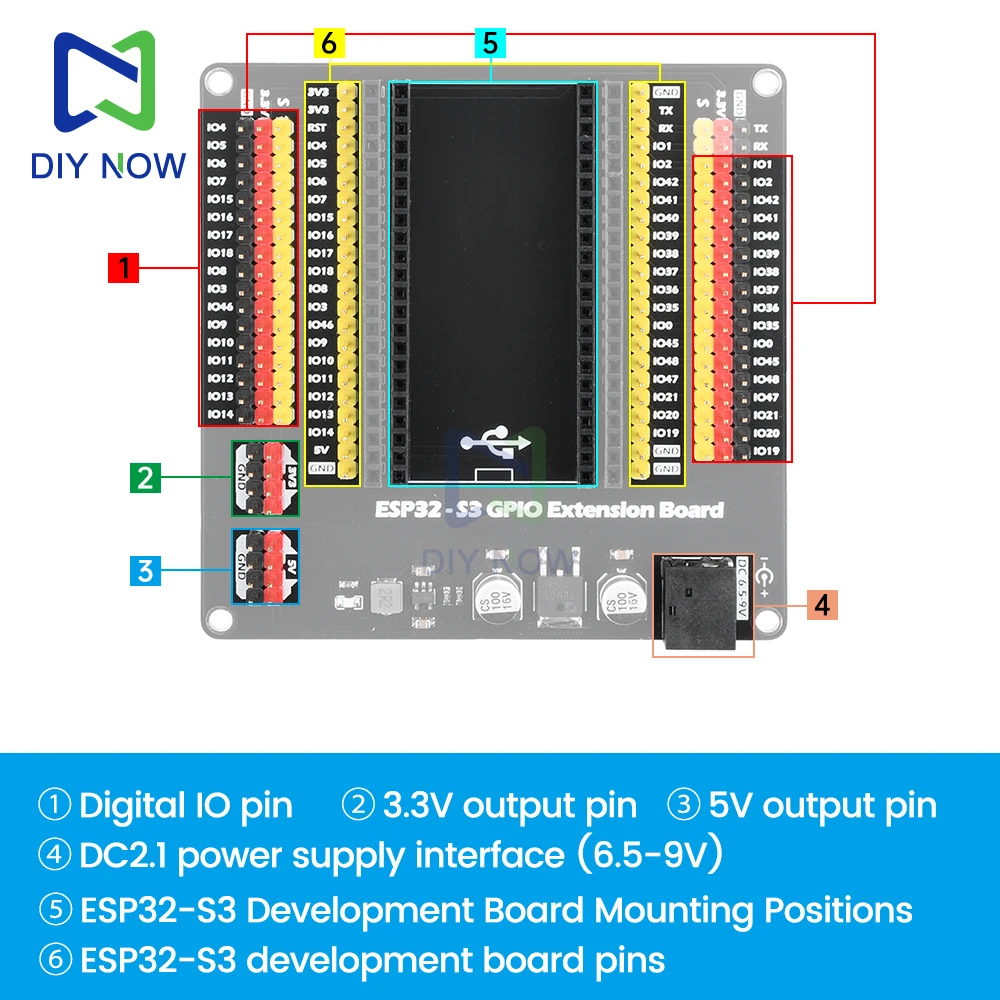 Placa de expansión ESP-32 ESP32-S3 GPIO Iot Compatible con ESP32-S3 o placa de desarrollo con la misma interfaz Dc5.5 * 2,1 de pines - imagen 3