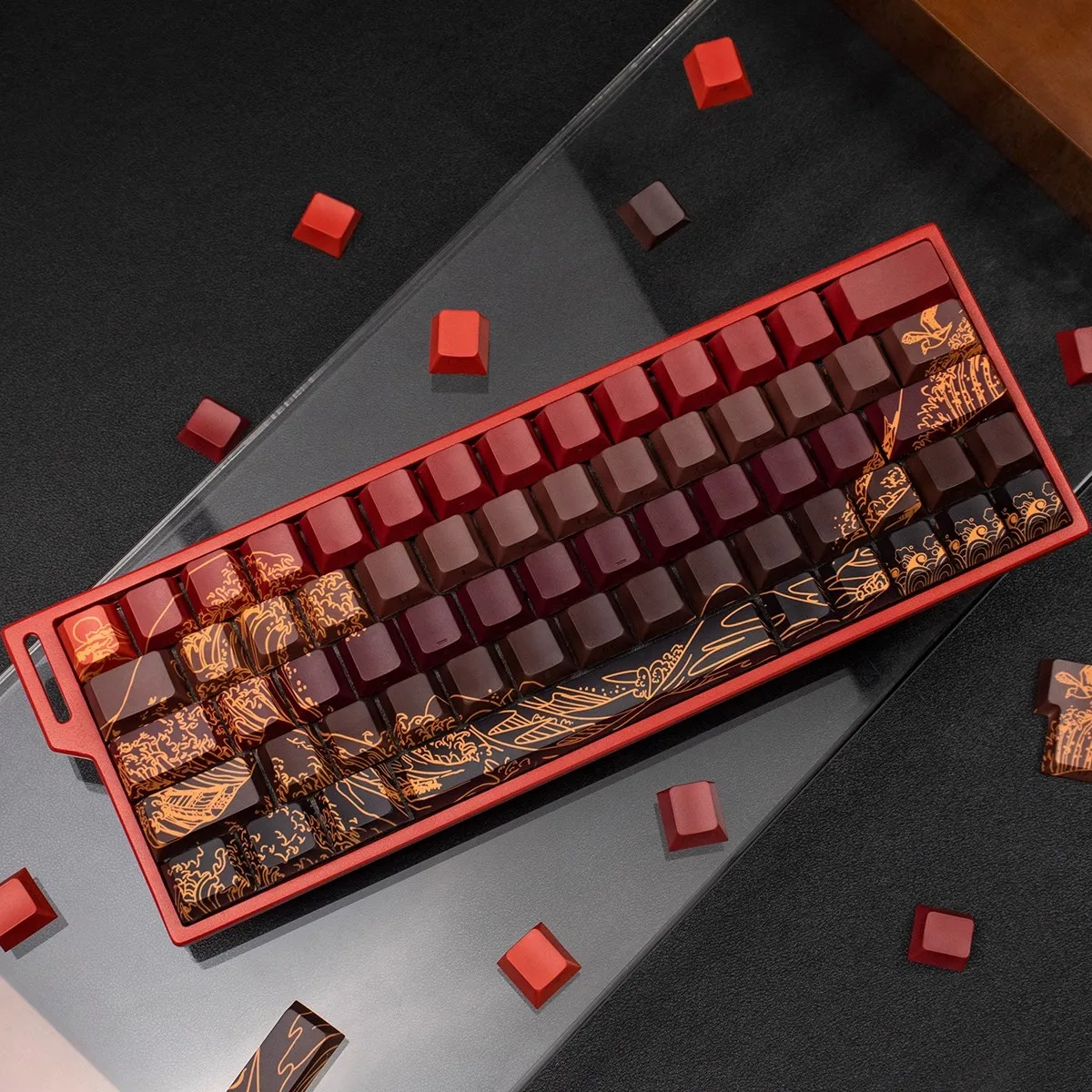 Teclas PBT con estampado lateral de mar de Coral rojo, 128 teclas, teclas retroiluminadas de doble disparo, perfil de cereza para teclado mecánico Cherry MX Gamer - imagen 4
