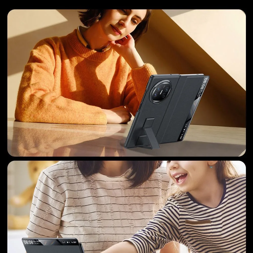 Funda con tapa y soporte de pulsera para HUAWEI Mate X6 X5 X3, Funda de cuero genuino táctil con protección de vista inteligente, Funda Capa para teléfono - imagen 5