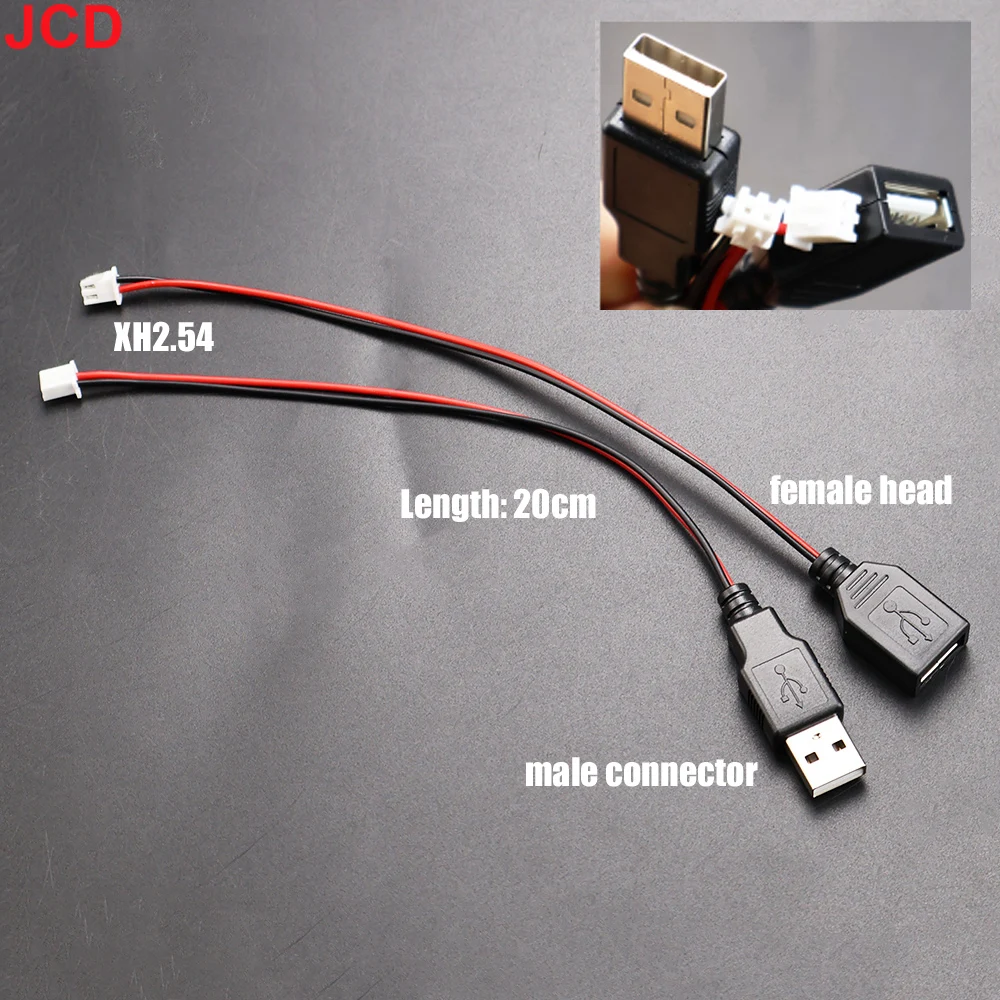 JCD, 1 pieza, cabezal USB macho y hembra a cable Terminal de XH2.54-2P, toma de corriente de 2 núcleos, accesorios DIY para cable Terminal PH2.0