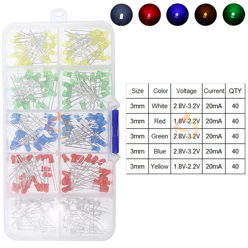 Kit de diodo emisor de luz LED 3mm 5mm 10mm RGB blanco verde rojo azul amarillo naranja rosa púrpura blanco cálido sombrero de paja led piranhas - imagen 3