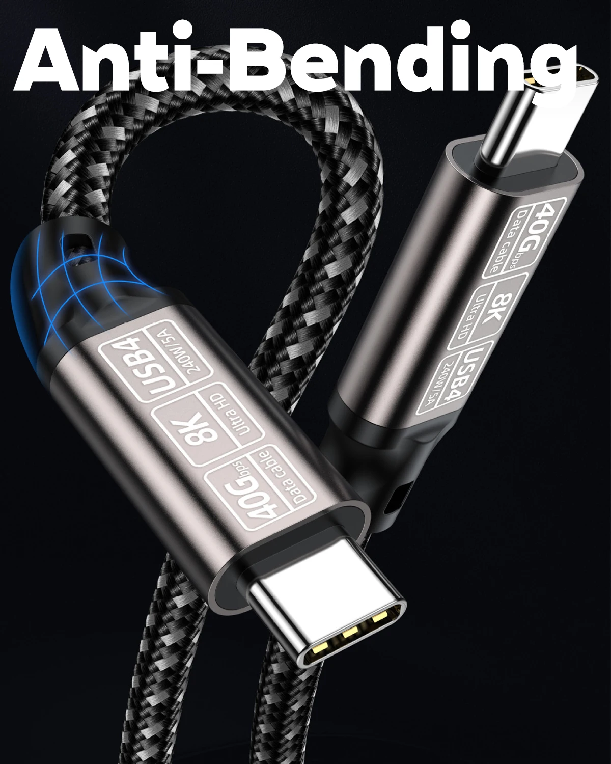 Cable de datos USB-C tipo C de doble extremo C a C 8K @ 60Hz transmisión de 40Gbps cable de vídeo de carga rápida de alta velocidad 240W 5A 48V - imagen 5