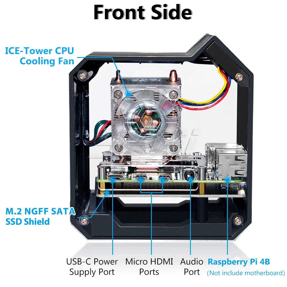 Kit de Mini Torre NAS para Raspberry Pi 4, 52Pi, modelo B, ABS, con torre de hielo, adaptador de corriente de pantalla 0,96 - imagen 5