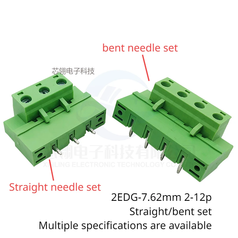 Terminal verde enchufable, conectores de placa PCB de soldadura, conjunto fijo macho y hembra con brida, 2-7.62mm