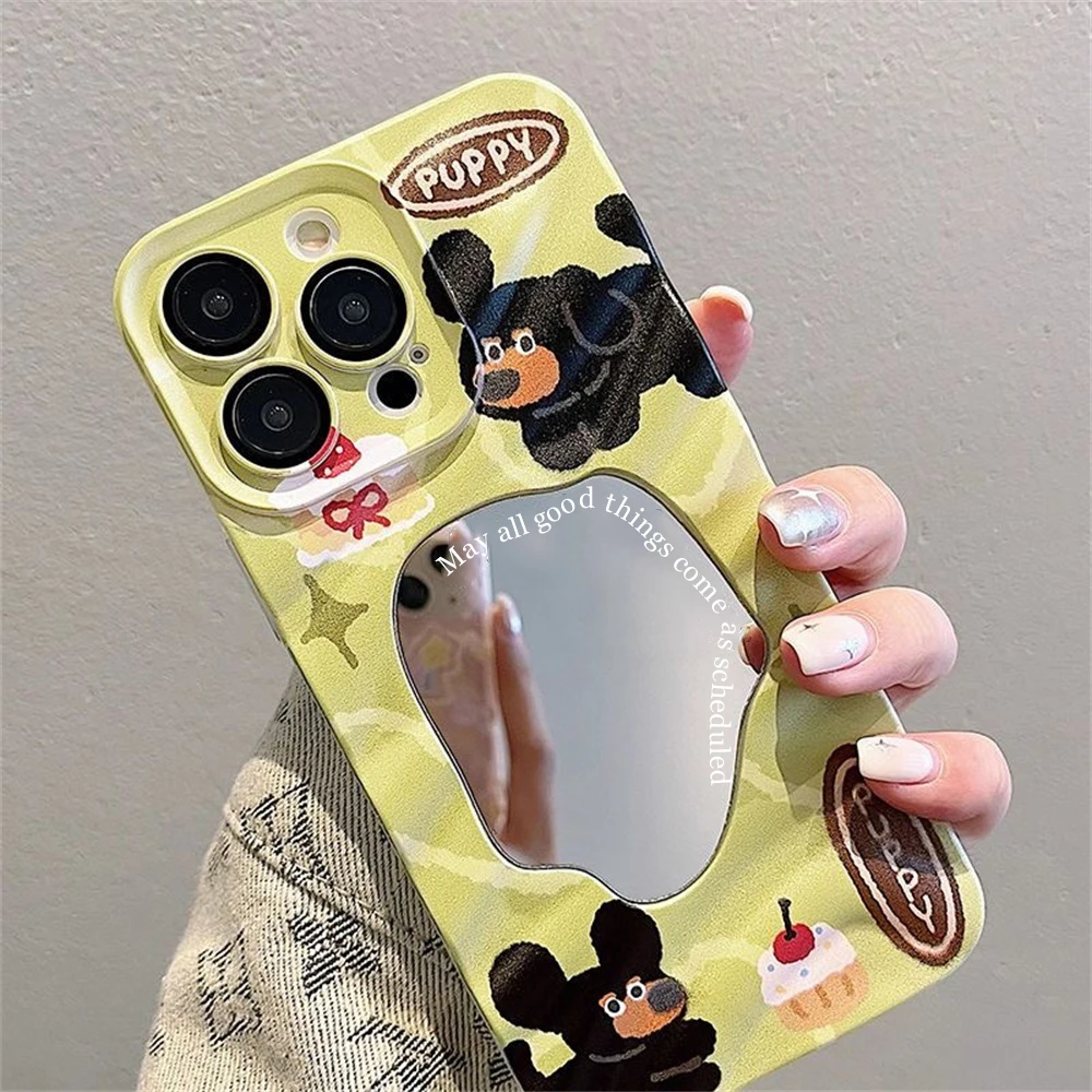 Funda de teléfono con espejo de maquillaje de perro cortado para iPhone 11 13 15 16 Pro Max 14 12 16promax 15promax 14promax Funda suave a prueba de golpes - imagen 5