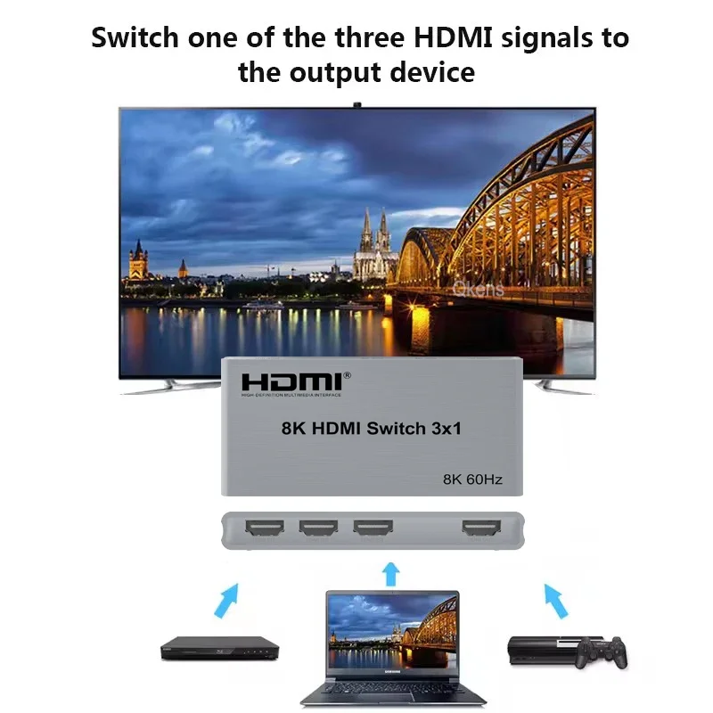 8K 60Hz 3x1 Auto Switch Cycle Display HDMI 2.1 4K144Hz 3 en 1 salida HDMI Switcher Video Converter con función de memoria de apagado - imagen 5