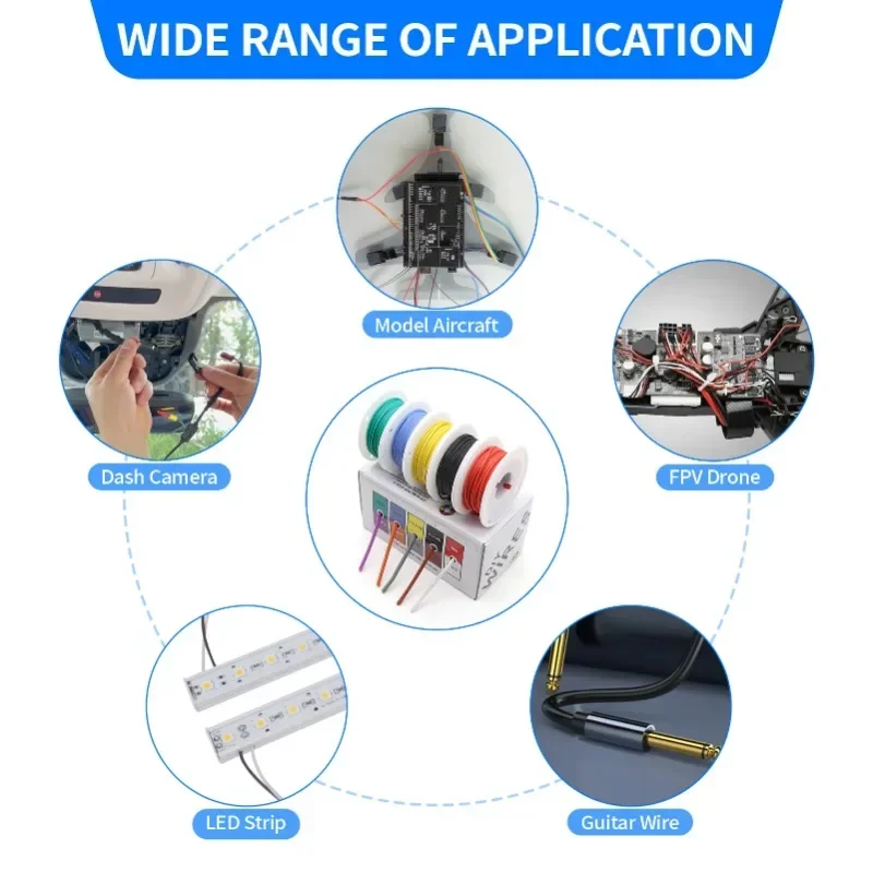 30/28/26/24/22/20/18/16 AWG 5 colores en una caja Kit alambre de silicona suave resistente al calor Cable trenzado Cable de cobre estañado eléctrico - imagen 2