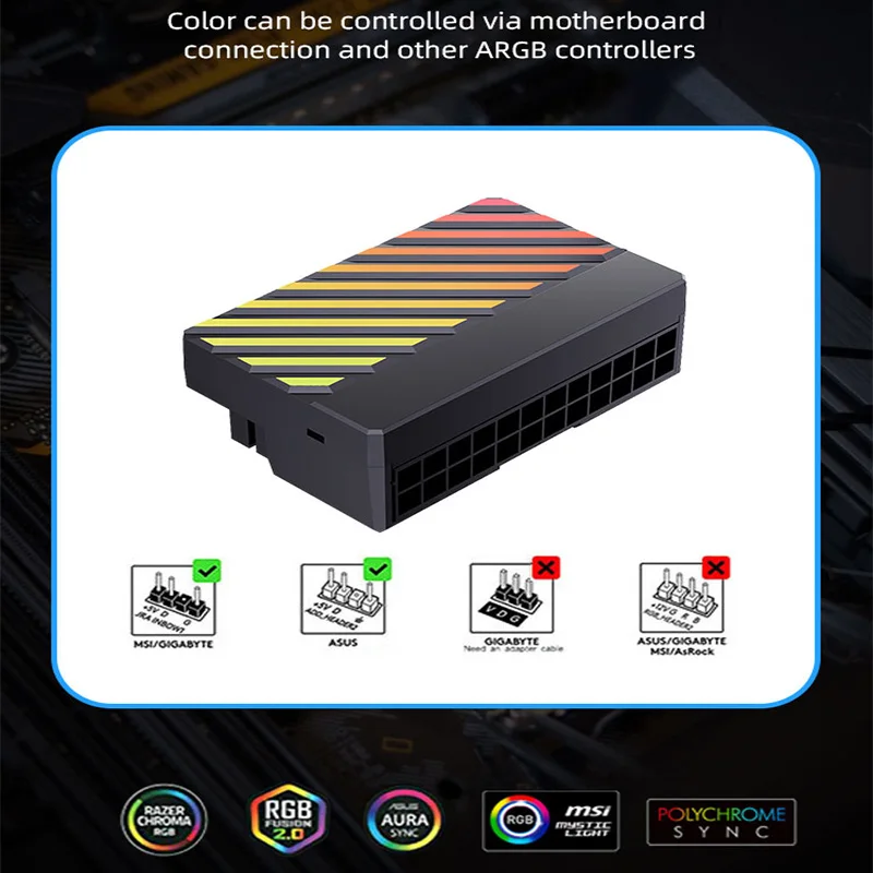Coolcirc computadora ATX 24PIN 90 grados adaptador enchufe ARGB sincronización ángulo recto PSU fuente de alimentación conector Modular - imagen 2