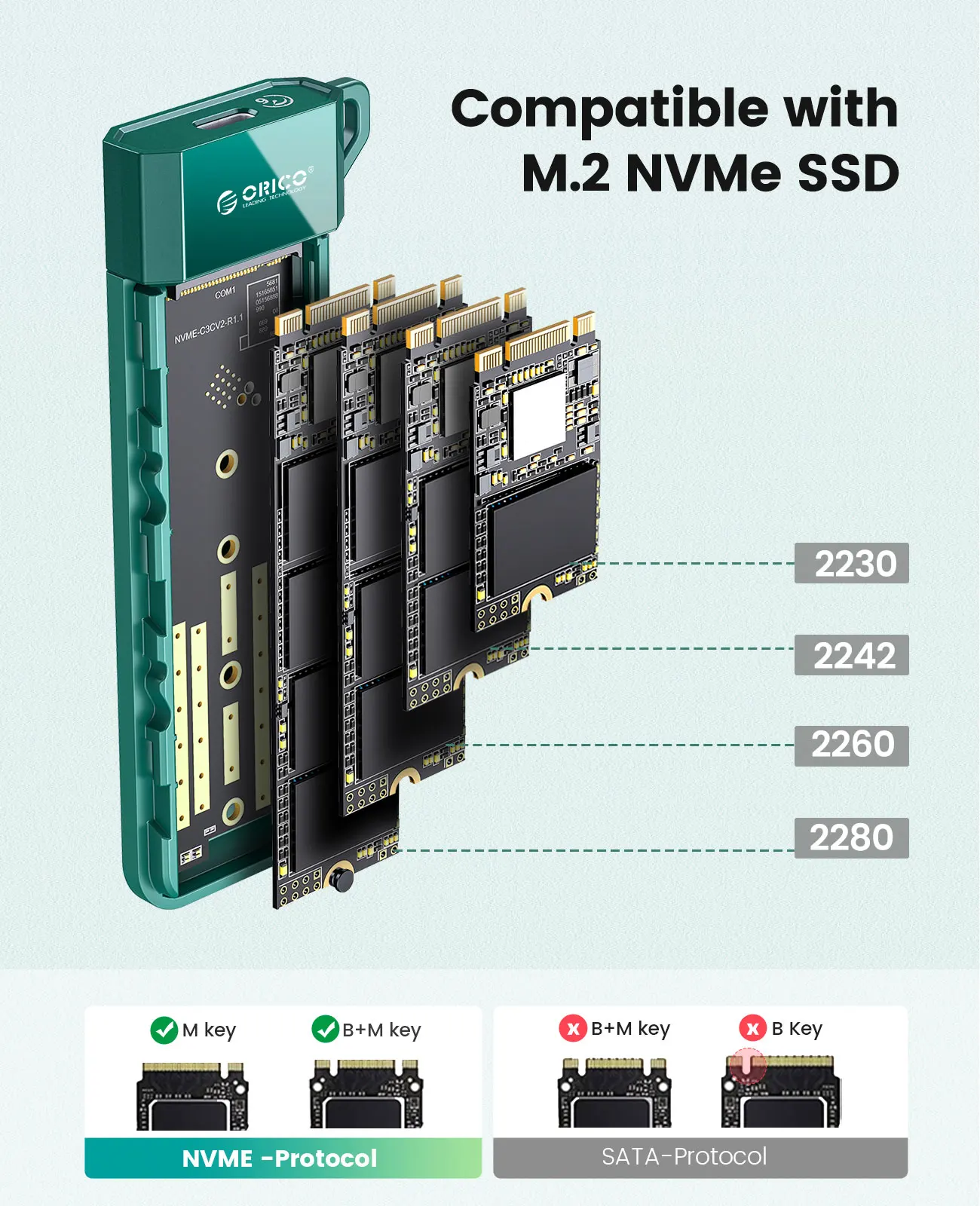 ORICO M2 SSD Case NVMe USB tipo C Gen2 10Gbps PCIe SSD caja M.2 NVMe M.2 SATA NGFF 6Gbps caja de unidad de estado sólido - imagen 5
