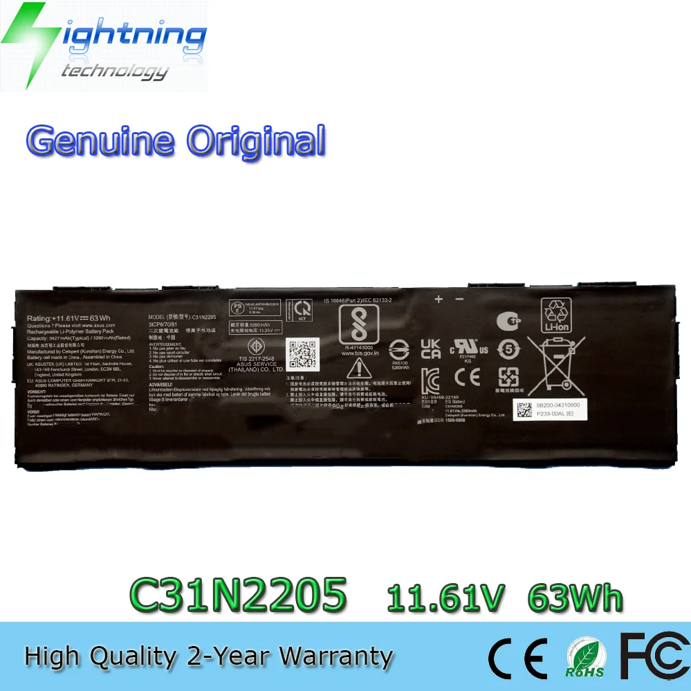 Batería genuina C31N2205 11,61 V 63Wh para Asus Chromebook Vibe CX34 Flip CX3401FBA CM3401FFA