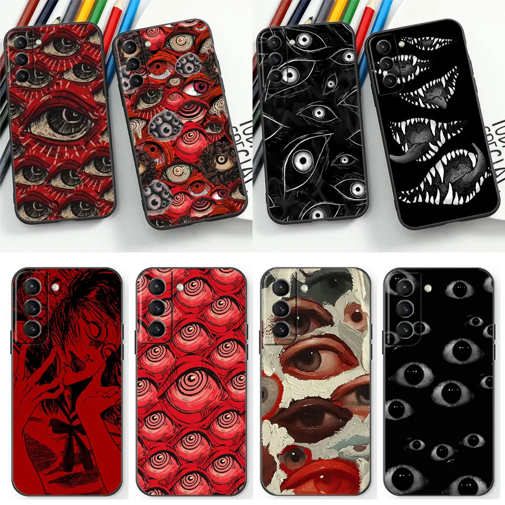 Funda de teléfono con cara de ojo rojo escalofriante para Samsung Galaxy S24 S23 S22 S21 S20 Ultra 5G Fe S10 S10E S9 Plus Lite, cubierta suave negra - imagen 2