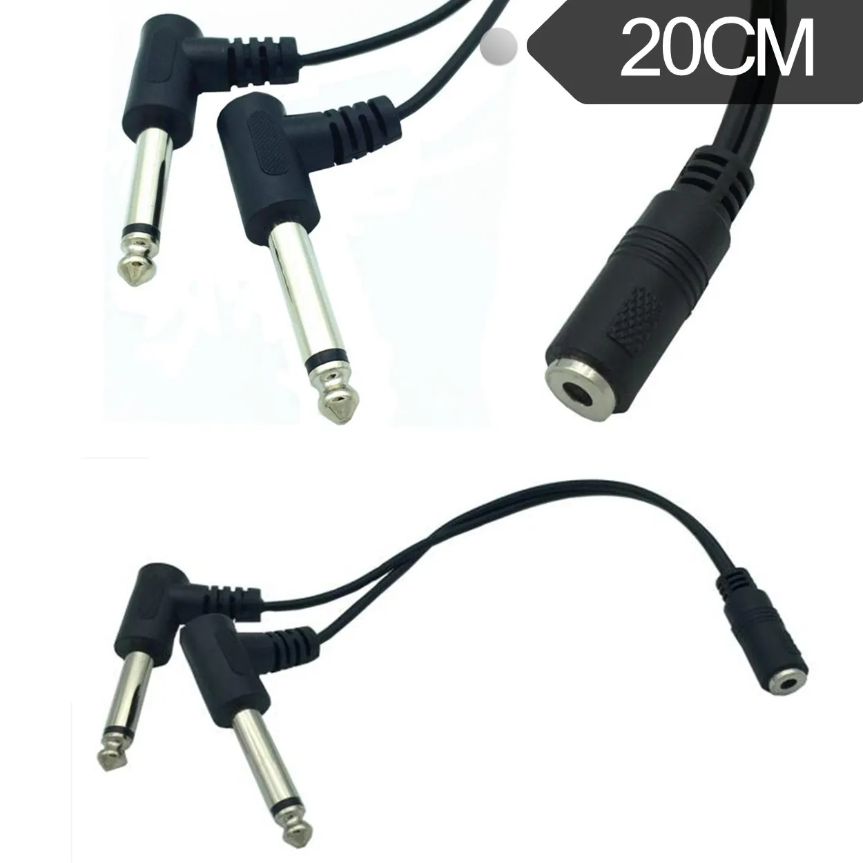 Mini adaptador de Audio de ángulo recto, Cable divisor de 20cm, 3,5mm, 1/8 pulgadas, TRS, estéreo, hembra a Dual, 1/4mm, macho, Mono TS