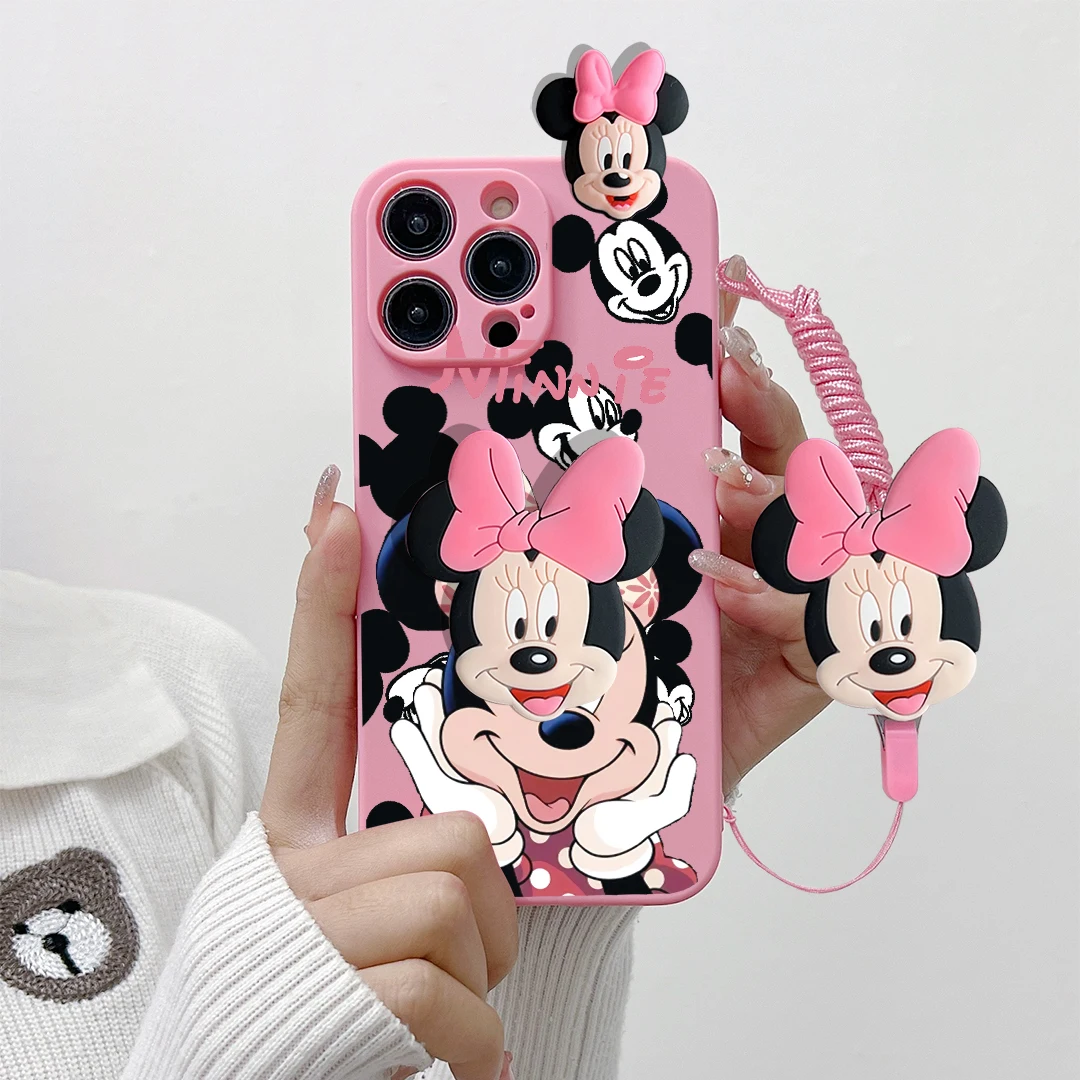Para iPhone 16 15 14 13 12 11 XR Xs 8 7 6 Pro Max mini Plus Funda Minnie con capucha y cuerda de soporte - imagen 3