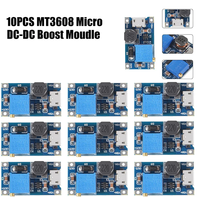 5-10 Uds MT3608 módulo elevador ajustable regulador de voltaje enchufe Micro/TYPE-C 2V-24V a 5V-28V 2A convertidor de refuerzo de DC-DC elevador - imagen 4