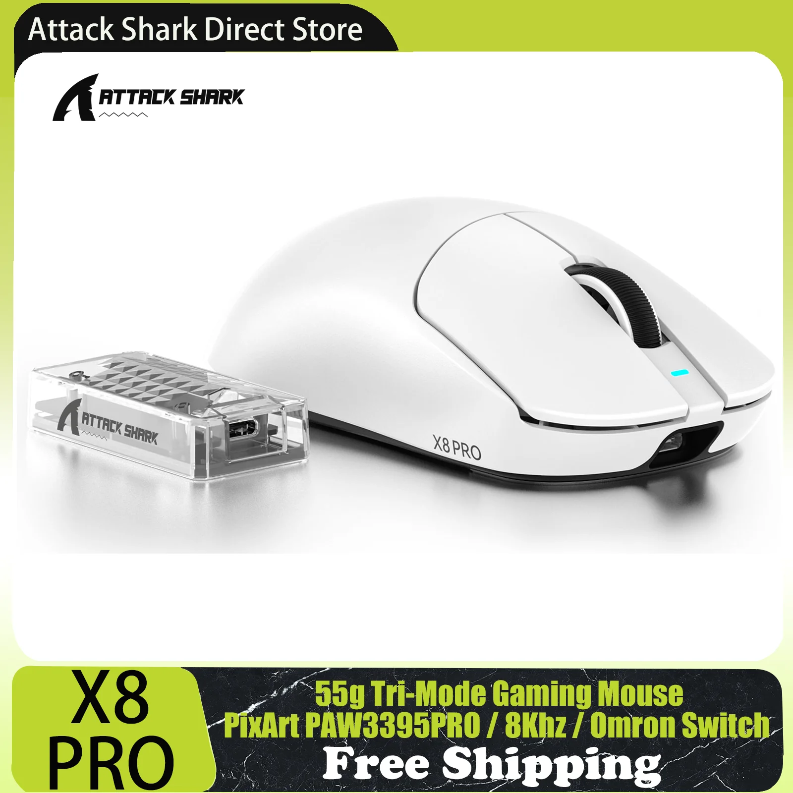 Ratón inalámbrico para juegos ATTACK SHARK X8PRO de tres modos, SUPERLIGHT de 55 g, sensor PixArt PAW3395PRO, velocidad de orollamiento de 8 Khz, interruptor Omron - imagen 2