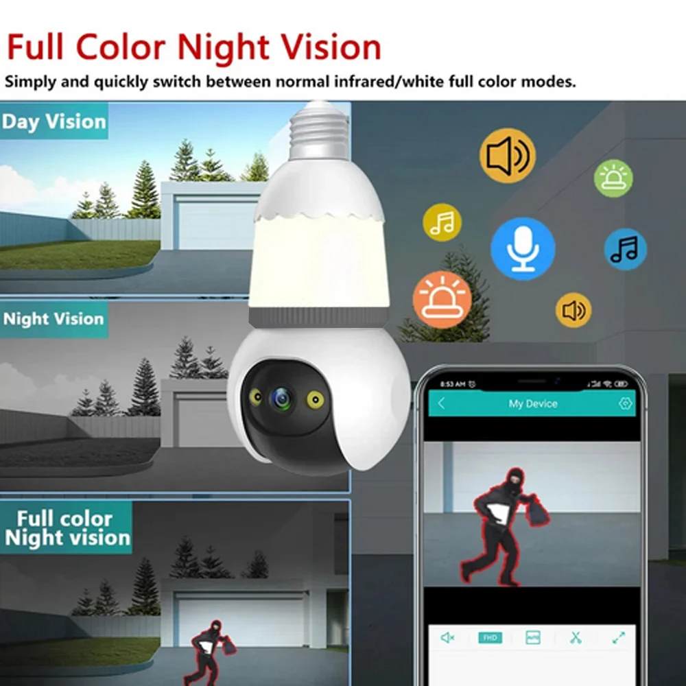 Cámara IP Tuya, bombilla de 5MP, WiFi, seguridad para el hogar, aplicación Smart Life, seguridad 1080P, cámara con bombilla CCTV - imagen 4