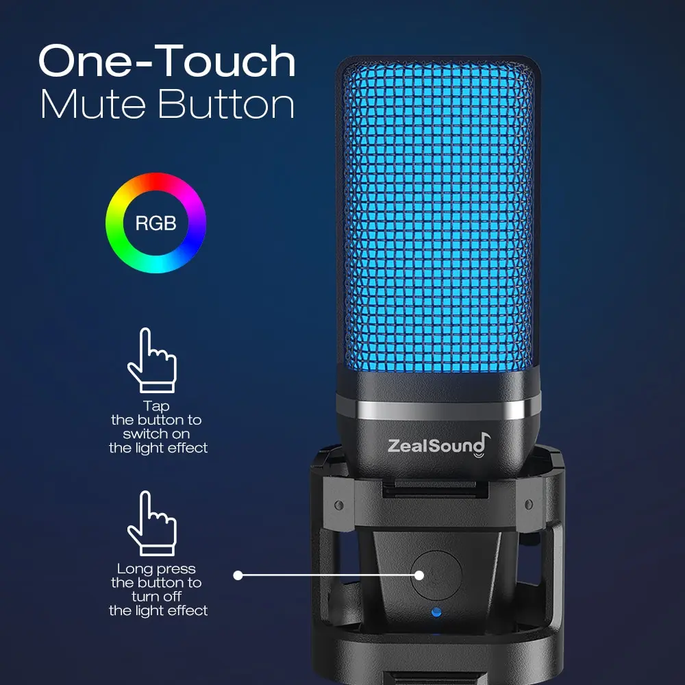 Zealsound Micrófono Gaming RGB USB Condensador PC PS4 PS5 - imagen 4