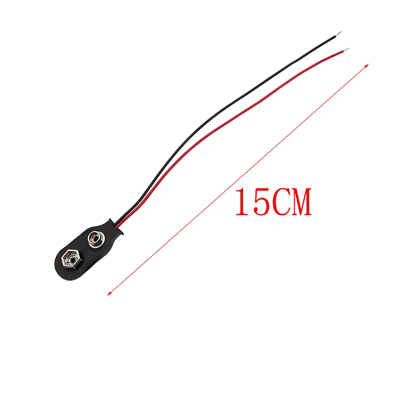 Clips de batería de 9V, conector de conexión de Cable rojo y negro, Clip de batería de 9 voltios, abrazadera a presión, cables de prueba, longitud de 15CM, 5 uds. - imagen 4