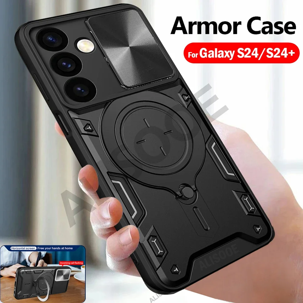 Funda para Samsung S24 Ultra S23 Plus, carcasa deslizante con soporte magnético para lente de cámara, Galaxy S24 S23 FE S22 S21 Plus - imagen 2