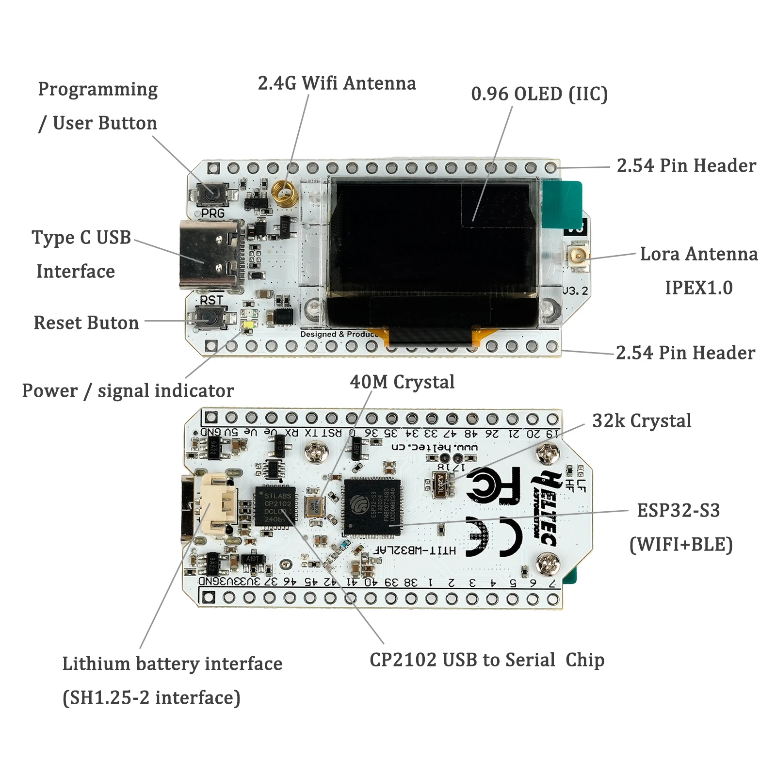 2 uds Heltec LoRa32 V3 868MHz 915MHz Placa de desarrollo SX1262 pantalla OLED de 0,96 pulgadas BT + WIFI Lora Kit para Arduino IOT meshtástico - imagen 2
