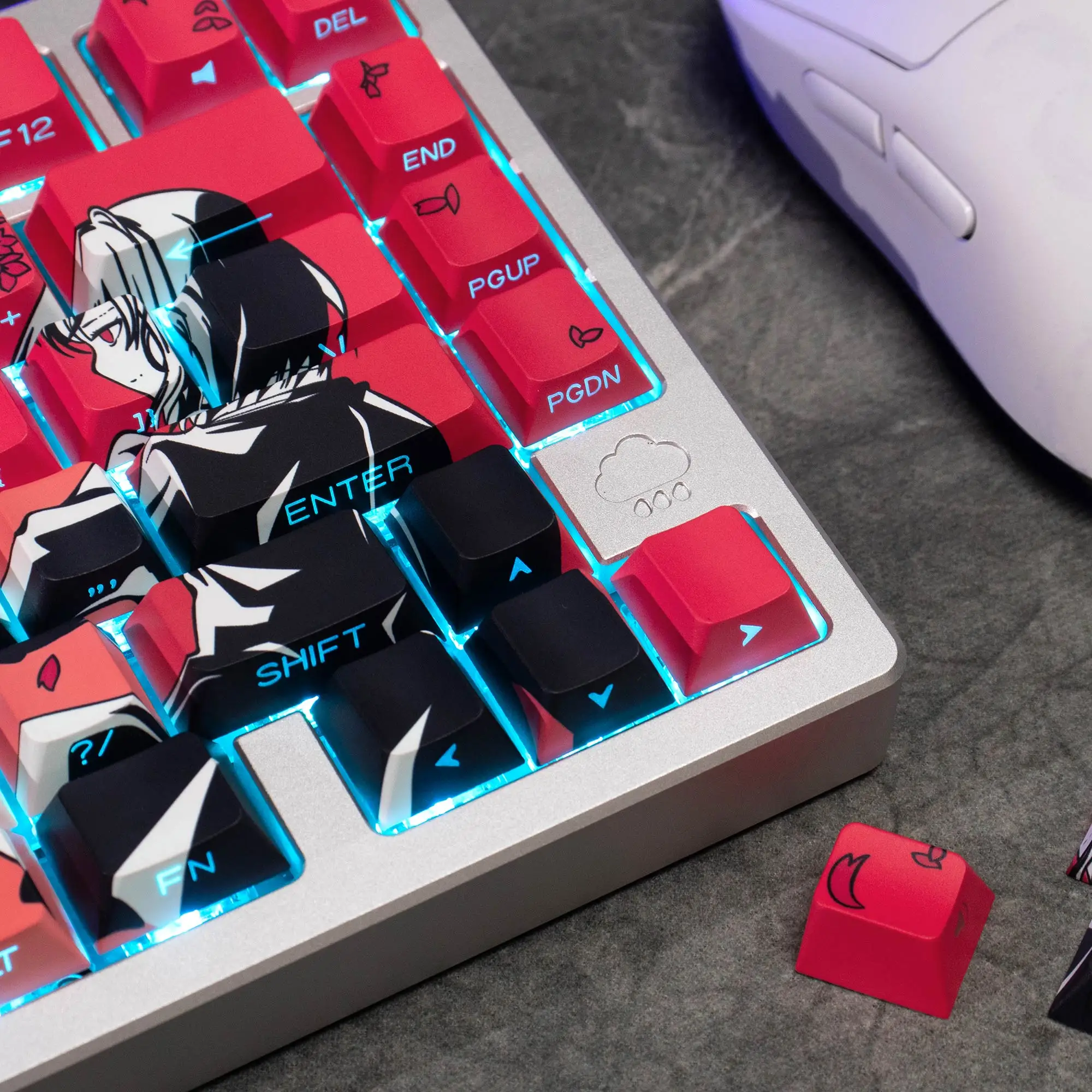 131 teclas Raven Sakura Keycaps Dye Sub Cherry perfil PBT Keycaps impresión lateral brillo retroiluminado para teclado mecánico Mx 108 96 87 - imagen 5