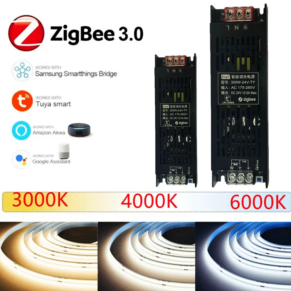 Fuente de alimentación LED de 24V CC, transformador atenuador AC175-265V Tuya Zigbee3.0, compatible con Alexa Gooogle, Control por aplicación de voz para tira LED CCT
