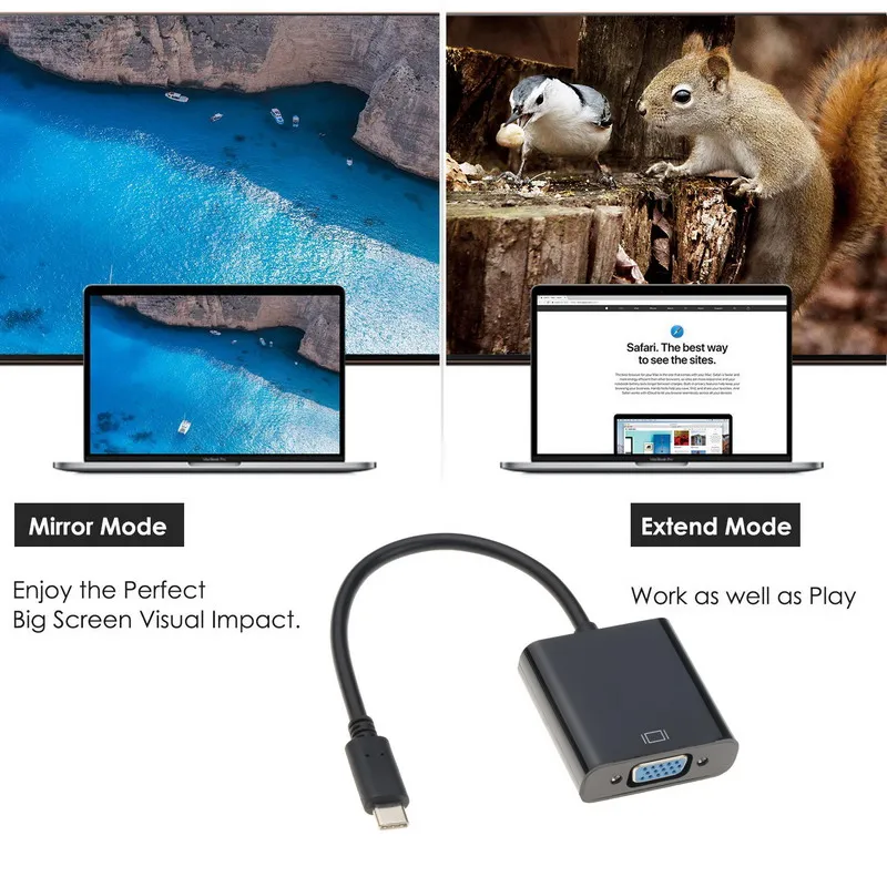 Adaptador USB tipo C 3,1 a VGA, Cable adaptador HD 1080P para MacBook Pro, Samsung, TV, teléfono, portátil, convertidor de proyección de línea de pantalla - imagen 5