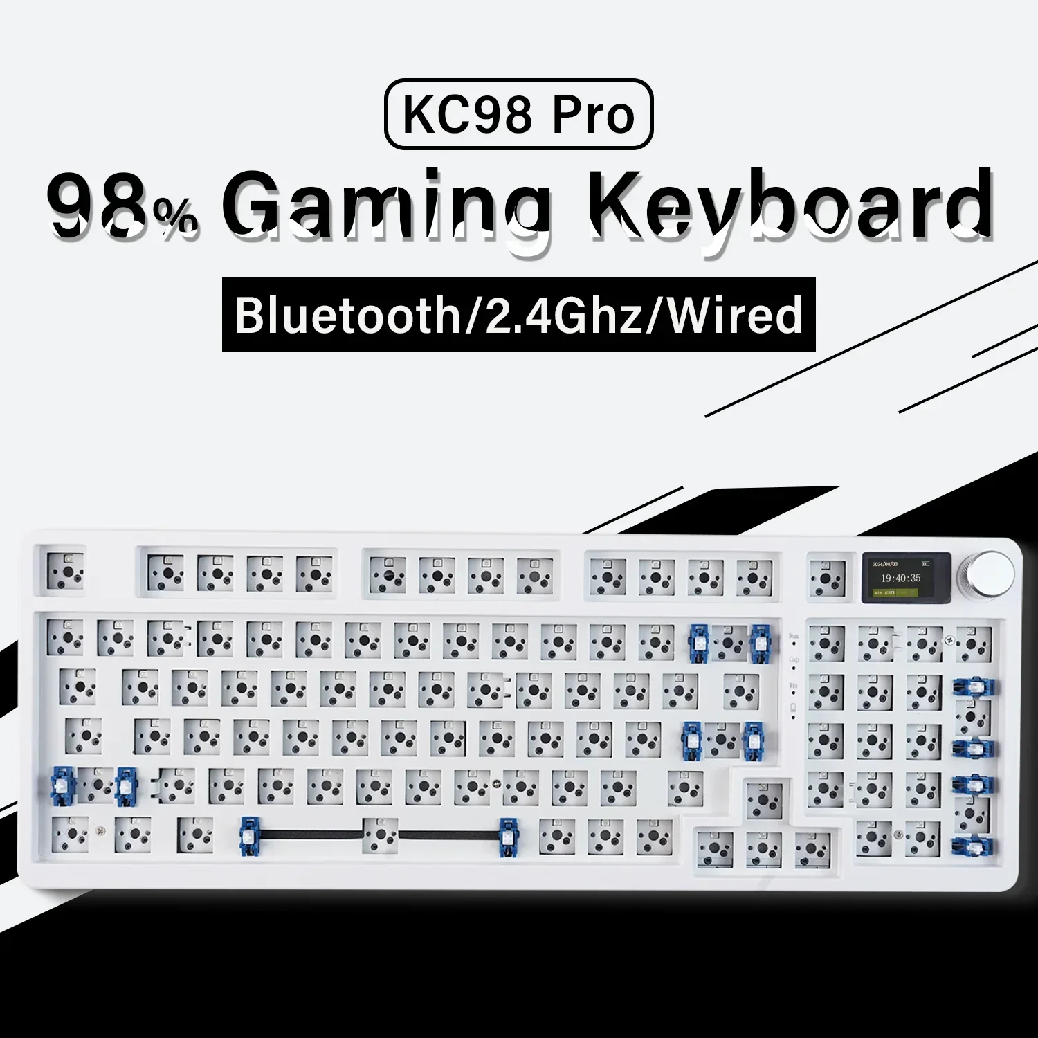 Mathew KC98 Pro Teclado mecánico de tres modos Barebone 98% diseño intercambiable en caliente teclado para juegos RGB Kit DIY con pantalla personalizada - imagen 2