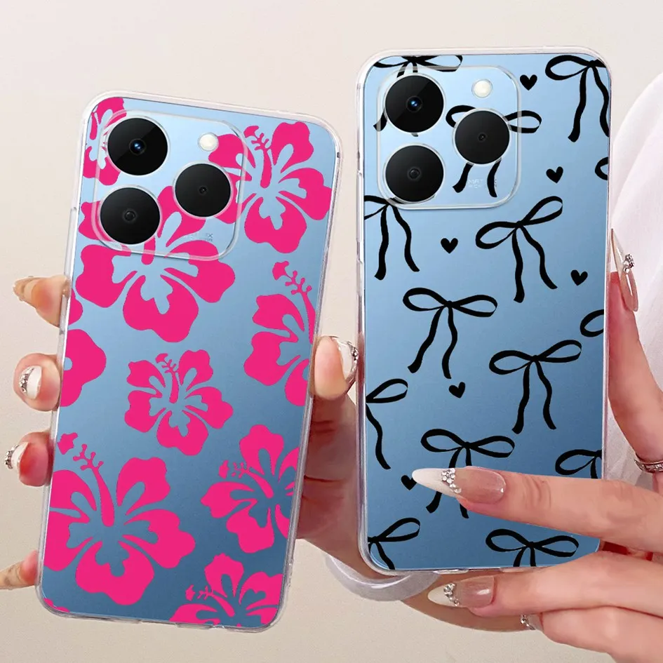 Funda para Realme 15T 5G, funda de teléfono Popular con lazo y flores, parachoques de silicona transparente suave para Realme15T RMX5111 RMX5112 - imagen 2