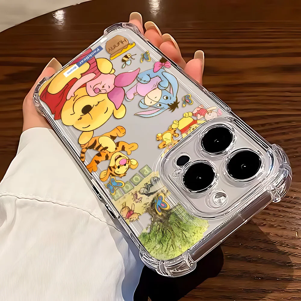 Bonita funda de teléfono Pooh Winnie Disneys para iPhone 16 15 14 13 12 11 Mini Pro Max X XR XSMax 7 8 Plus, funda transparente anticaída - imagen 3