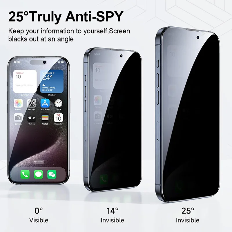 Película templada Antiespía Yangpaly Fácil instalación Protector de pantalla de privacidad para iPhone 16 15 14 Plus 13 12 11 Pro Max X XS XR
