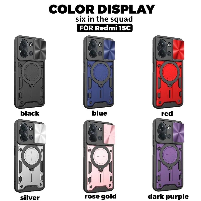 Cubierta deslizante para Redmi 15C, cubierta de soporte de anillo magnético de 173mm para Redmi 15 C, lente de 171mm, protección de cámara, parachoques a prueba de golpes - imagen 2