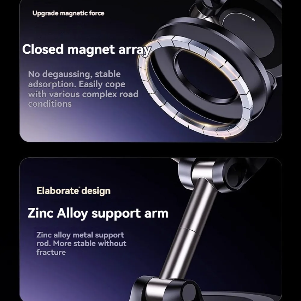 360 °   Soporte magnético para teléfono con succión al vacío, soporte plegable ajustable para coche, soporte magnético de succión antideslizante para viajeros ocupados - imagen 4