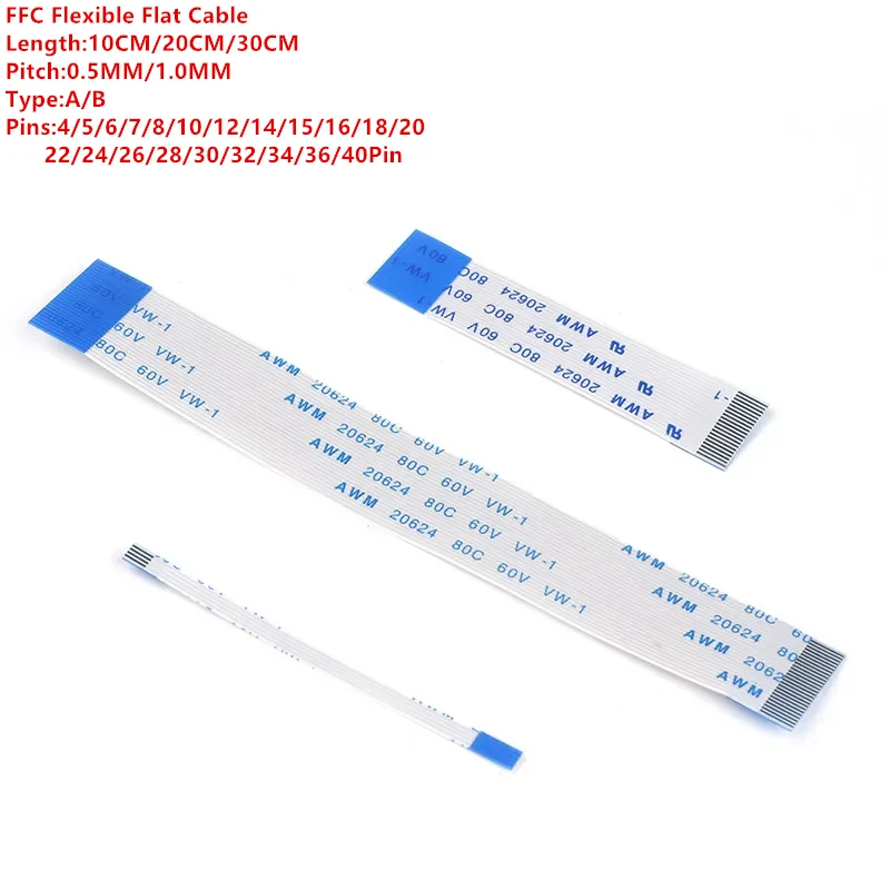 10 Uds Cable plano Flexible FFC FPC AWM 20624 80C 60V VW-1 FFC-0.5MM 1,0 MM 4/5/6/8/10/12/14/16/18/20/24/26/30/32 pines - imagen 2