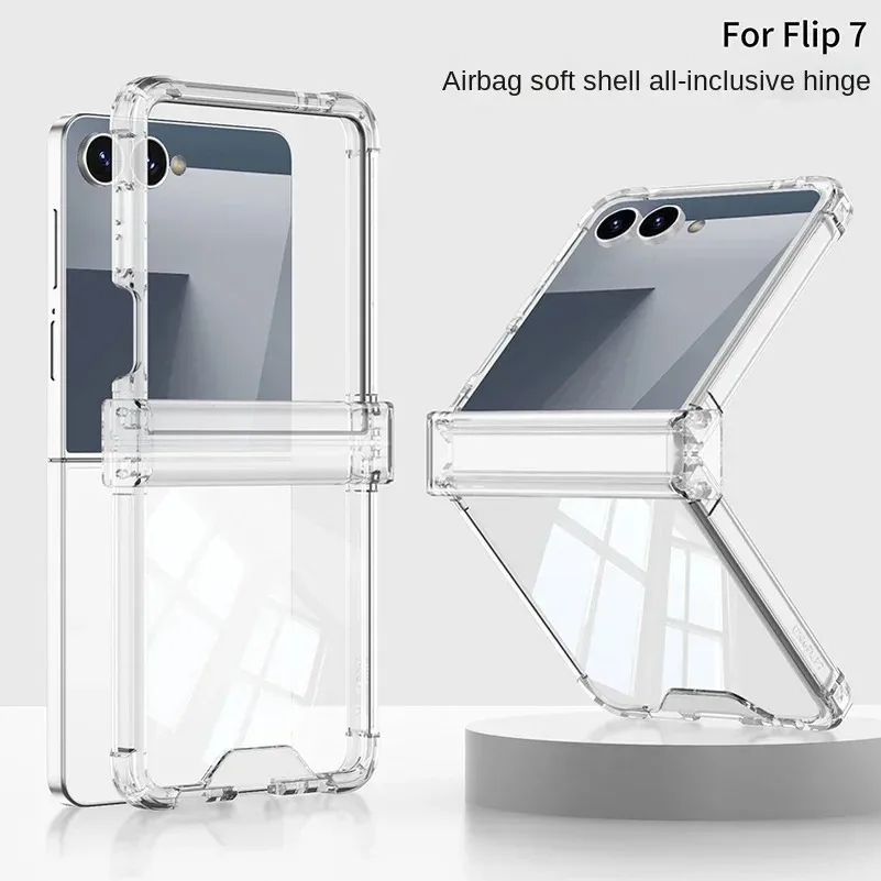 Funda de teléfono anticaída de cuatro esquinas con bisagras todo incluido para Samsung Galaxy Z Flip 7 FE 6 5 flip7 contraportada transparente a prueba de golpes