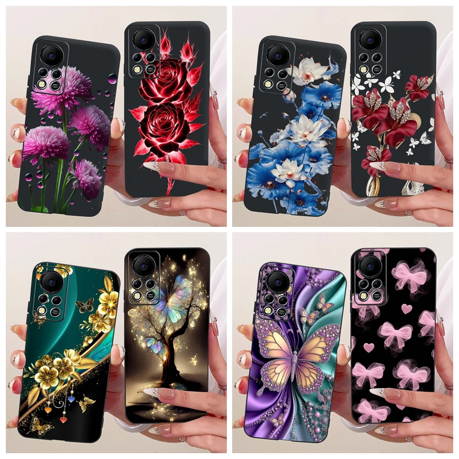 Para Funda Infinix Hot 11s NFC Funda de teléfono Popular flor mariposa suave mate TPU Funda protectora para Hot11s NFC X6812 X6812B Shell