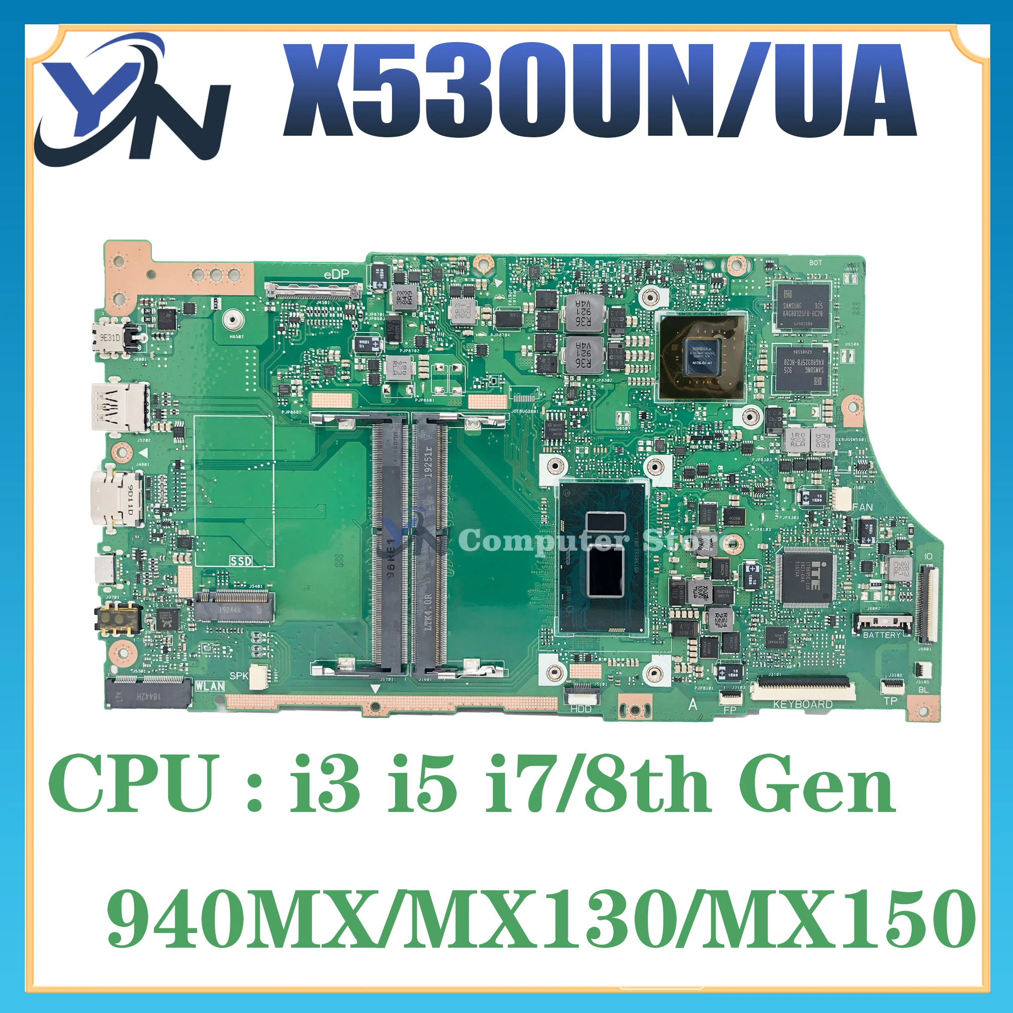 Placa base X530UN para ASUS X530UA X530UF A530U F530U V530U R530U K530U S530U X530UNO placa base para ordenador portátil con CPU i3 i5 i7 de 8. a generación