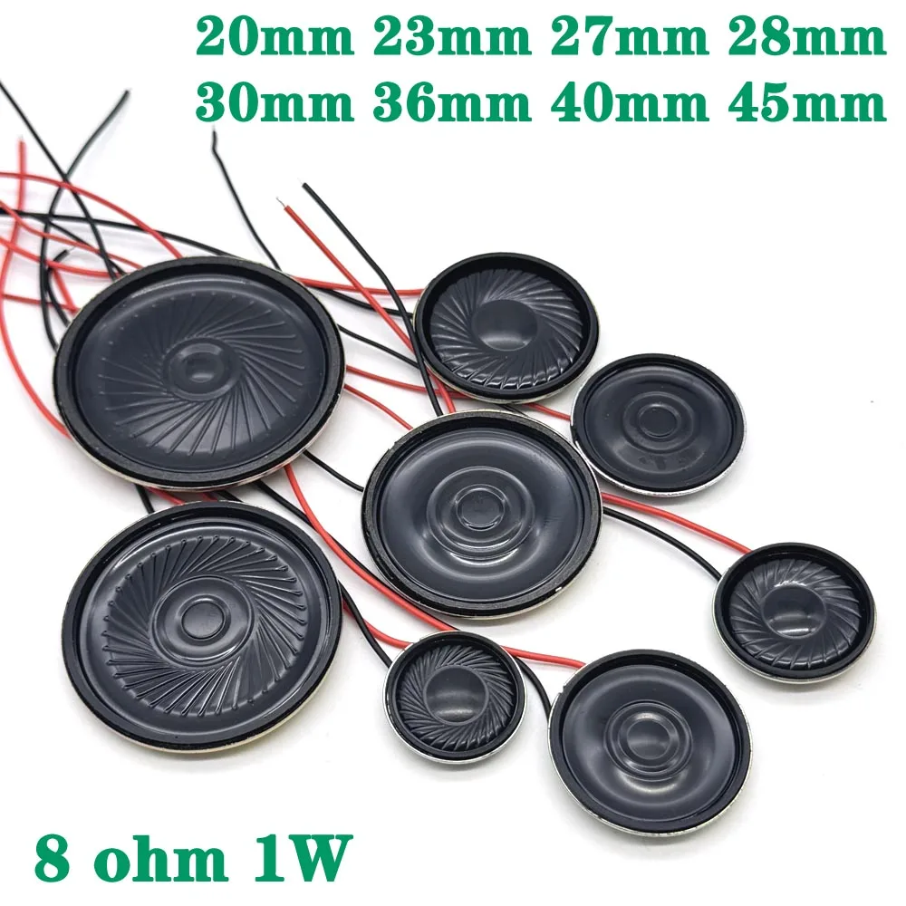 Mini altavoz 1W8R, 8 Ohm, 1 W, diámetro de altavoz 20mm, 23mm, 27mm, 28mm, 30mm, 36mm, 40mm, 45mm, conector, altavoz ultrafino
