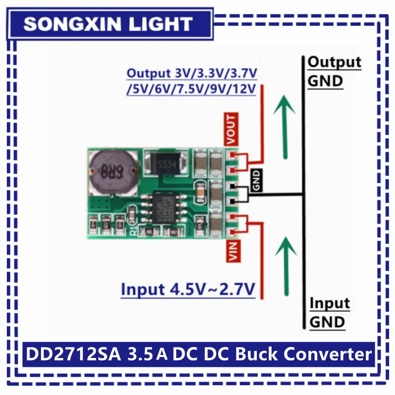 Módulo convertidor SX 3.5A DC-DC Placa reguladora de voltaje reductor 4,5 V-27V a 3V 3,3 V 3,7 V 5V 6V 7,5 9V 12V DD2712SA